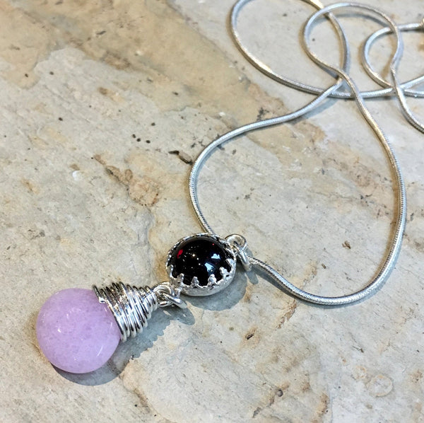 Violet agate necklace, Sterling silver necklace, garnet necklace, wire wrap Necklace, Bridal  gemstones necklace - Love And Time N2060