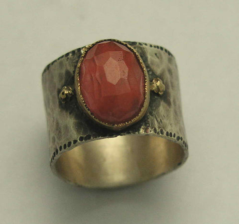 Cherry quartz gold silver ring