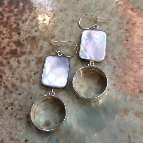white shell silver earrings