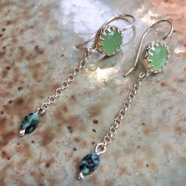 Dangle silver jade turquoise earrings
