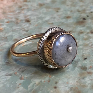 Milky aquamarine ring, sterling silver gold ring, cocktail ring, gemstone ring, two tones ring, grooved ring - Almost like the blues R2418