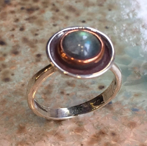 Labradorite Ring, Gemstone Ring, Silver Rose gold Ring, Statement Ring, green blue Ring, modern engagement ring - The morning after R2428