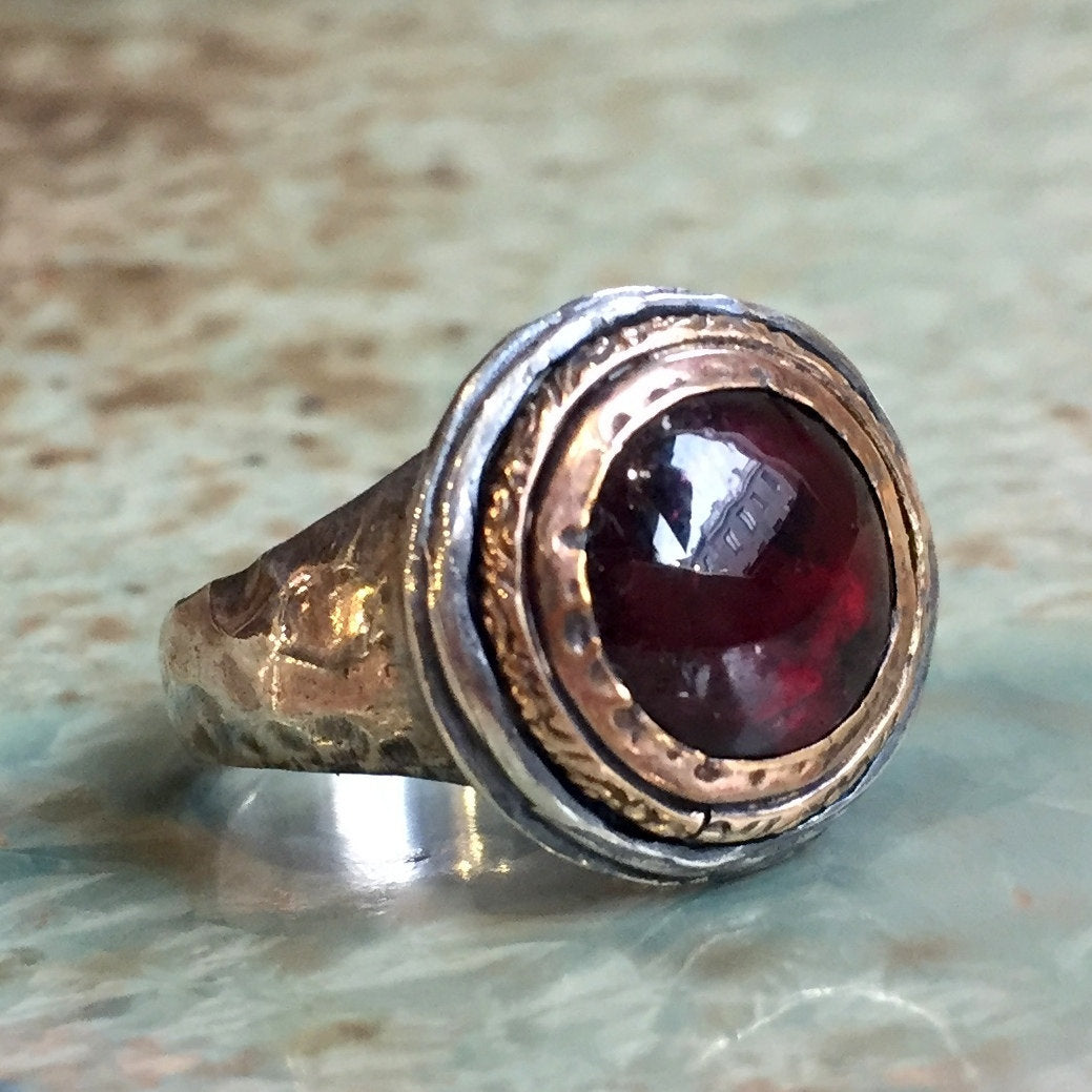 Red garnet ring, stone ring, two tone ring, statement ring, silver gold ring, gemstone ring, statement cocktail ring - It's got to be  R2432