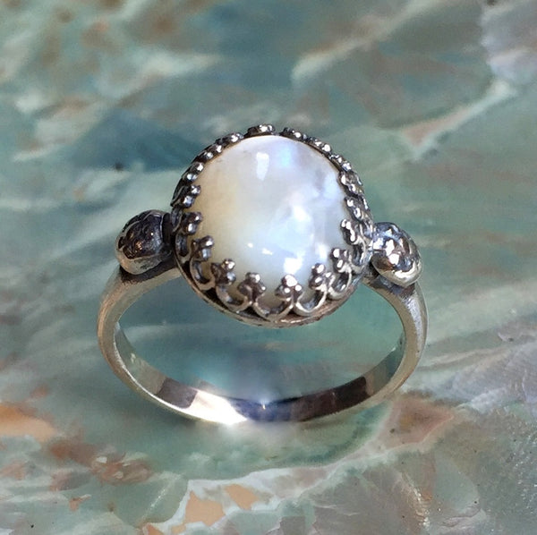 Shell Ring, sterling silver ring, flower ring, unique engagement ring, alternative engagement ring, gypsy crown ring - Moonlight eyes R2413