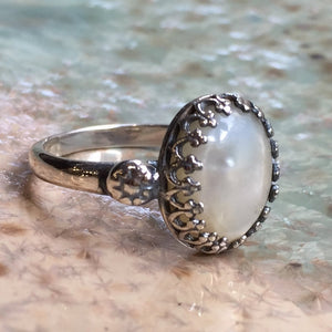 Shell Ring, sterling silver ring, flower ring, unique engagement ring, alternative engagement ring, gypsy crown ring - Moonlight eyes R2413