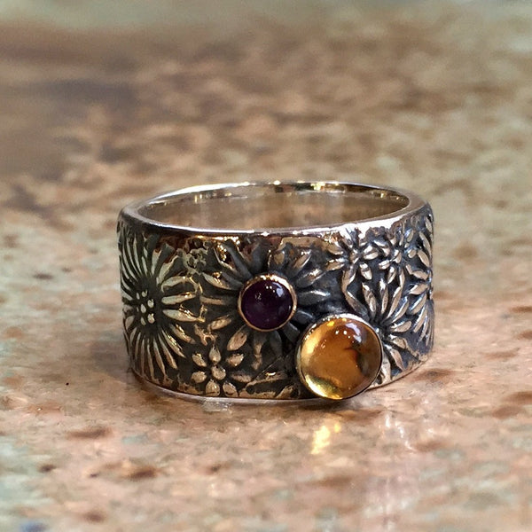 birthstones botanical twotone mothers ring 