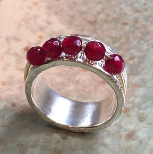 Spinning Wedding band, unisex ring, two tone silver gold ring, spinner ring, garnets ring, january birthstones ring - Another Story R2439