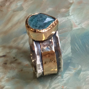 Apatite silver gold spinner ring