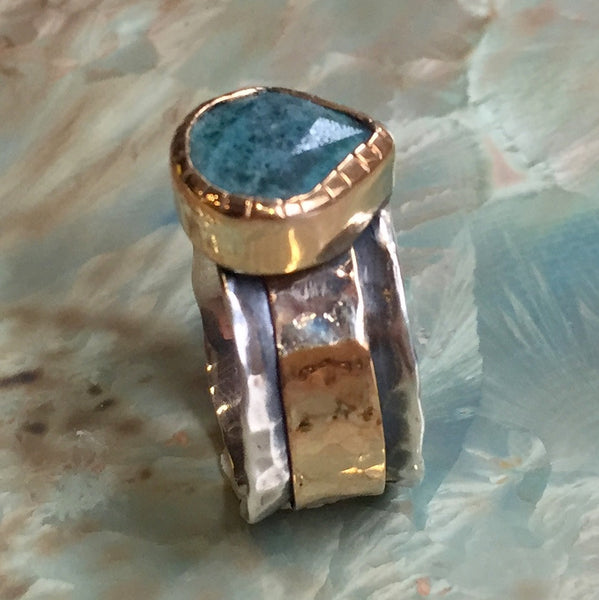 Apatite silver gold spinner ring