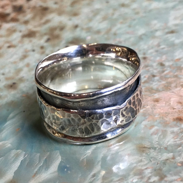 Silver unisex band, mens silver band, Wedding ring, Meditation ring, spinner ring, thumb ring, wedding band, rustic ring - No games R2442