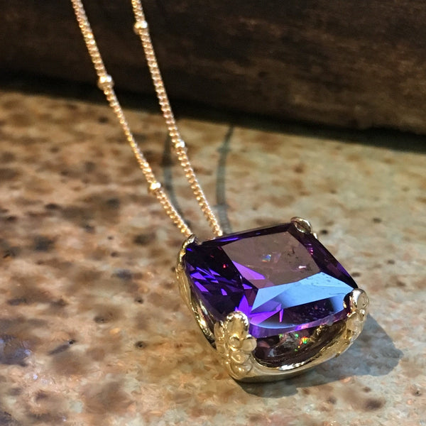 Blue quartz necklace, Blue quartz pendant, cushion cut stone pendant, golden square pendant, gold filled necklace - Hello spring NK2039