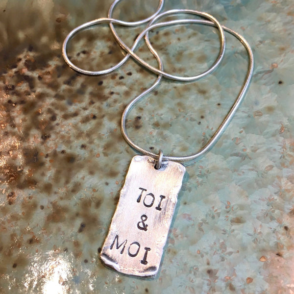 Toi & Moi pendant, Minimalist necklace, Layering Necklace, Hand stamped necklace, message necklace, personalised pendant, name - Muse N2070