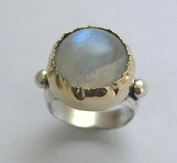 Labradorite Ring, blue gemstone ring, sterling silver gold ring, two-tones ring, Statement ring, high stone ring - Lost in your eyes R1289C