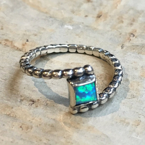 Silver Gold ring, opal ring, square stone ring, midi ring, knuckle ring, stacker simple dainty ring, delicate ring, boho ring - Sculpt R2479