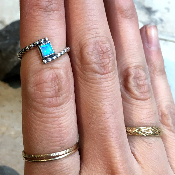 Silver Gold ring, opal ring, square stone ring, midi ring, knuckle ring, stacker simple dainty ring, delicate ring, boho ring - Sculpt R2479