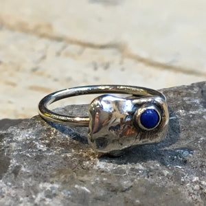 Lapis lazuli ring, sterling silver ring, birthstone ring, silver nugget ring, stacker ring, simple dainty ring, delicate ring - Origin R2484