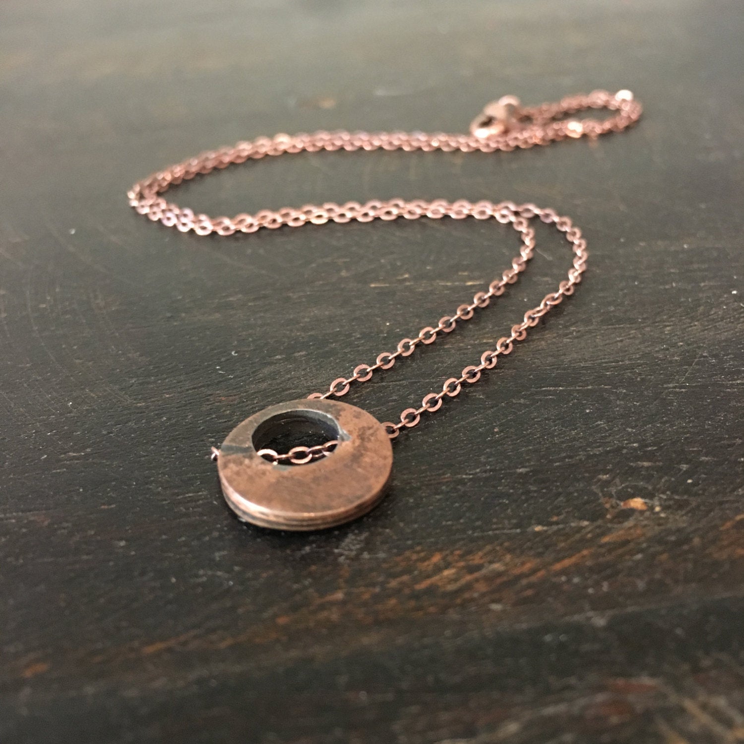 Minimalist circle necklace, dainty pendant, basic necklace, casual necklace,  Copper charm necklace, Layering Necklace, Gift  - AFN100-4