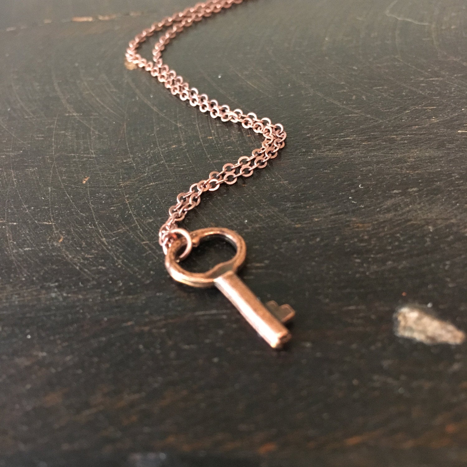 Layering Necklace, Tiny key necklace, minimalist necklace, dainty pendant, basic necklace, key charm necklace, copper key pendant - AFN100-1