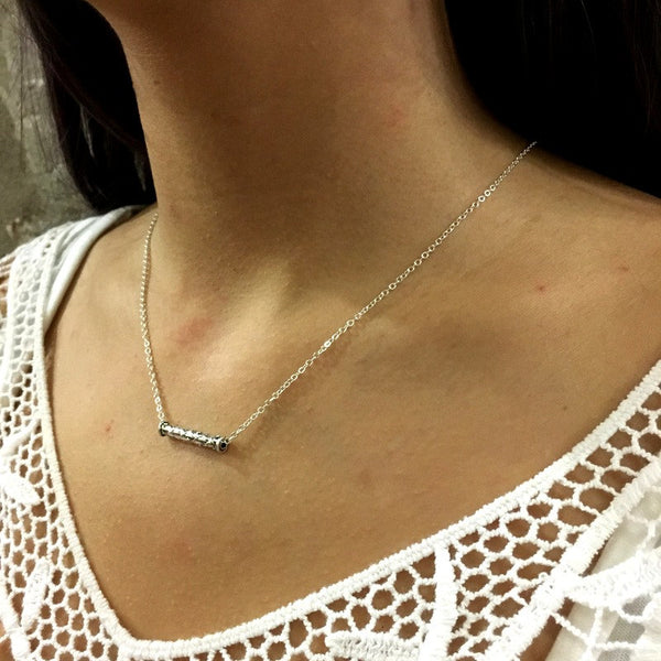 Silver tube necklace, Minimalist necklace, bar necklace, Layering Necklace, Gift for her, long bead pendant, Everyday Necklace - AFN 109