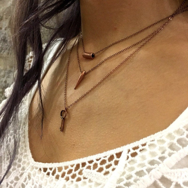 Thin necklace, Copper charm necklace, Layered Necklace, Minimalist necklace, dainty pendant, Gift for her, key, bead, bar, tube - AFN100 1-5