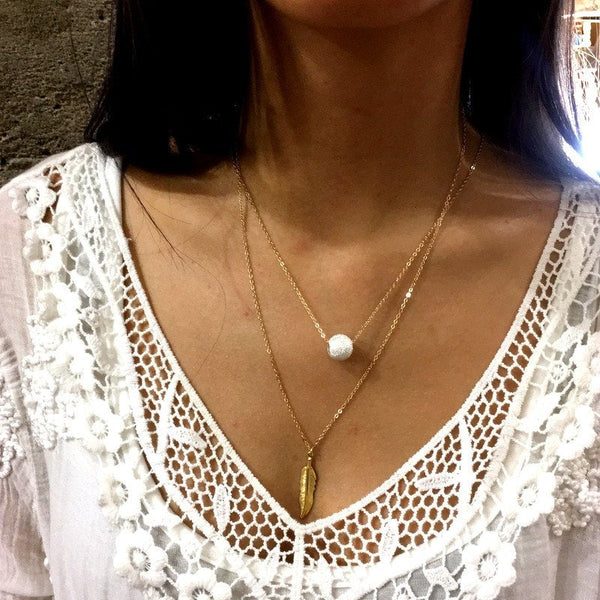 Gold Feather necklace, Minimalist necklace, Gold necklace, Dainty pendant, Layering Necklace, choker necklace, Gift for her - AFN 118