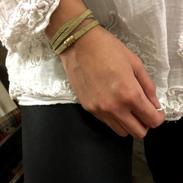 Minimalist bracelet, gold tube bracelet, tan suede bracelet, Layering Necklace, beige bracelet, wrap bracelet, Suede Choker - AFN 119
