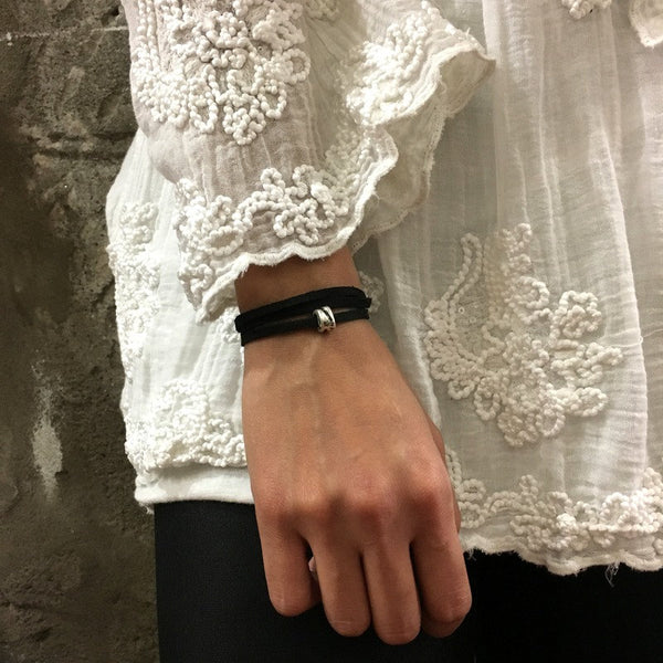 Bead bracelet, Minimalist bracelet, silver black suede bracelet, choker, black bracelet, wrap bracelet, black Suede Choker, casual - AFN 121