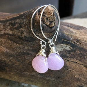 Violet nugget Earrings, drop earrings, Sterling silver Hoop Earrings, Dangle gemstone Earrings, wire wrap dainty silver Hoops - E8068-4