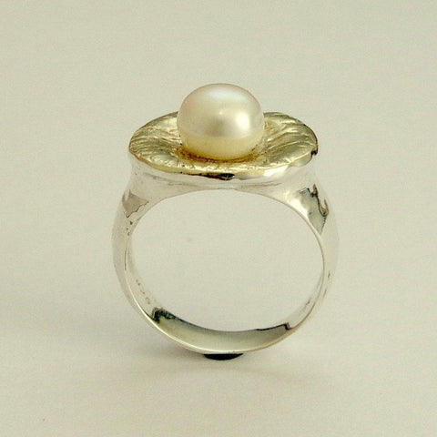 Pearl Engagement Ring, silver gold statement ring - Love is around R1235G