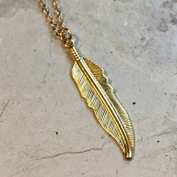 Minimalist feather necklace, Gold necklace, Dainty feather pendant, Gold Feather necklace, Layering gold Necklace, Gift for her - AFN 118