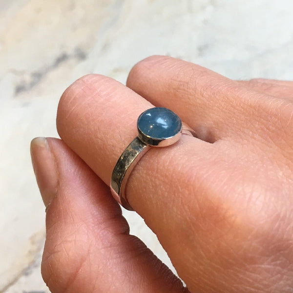 Aquamarine ring, Skinny silver ring, stacking ring, Simple stone ring, birthstone ring, March birthstone ring, Dainty ring - True blue R2466