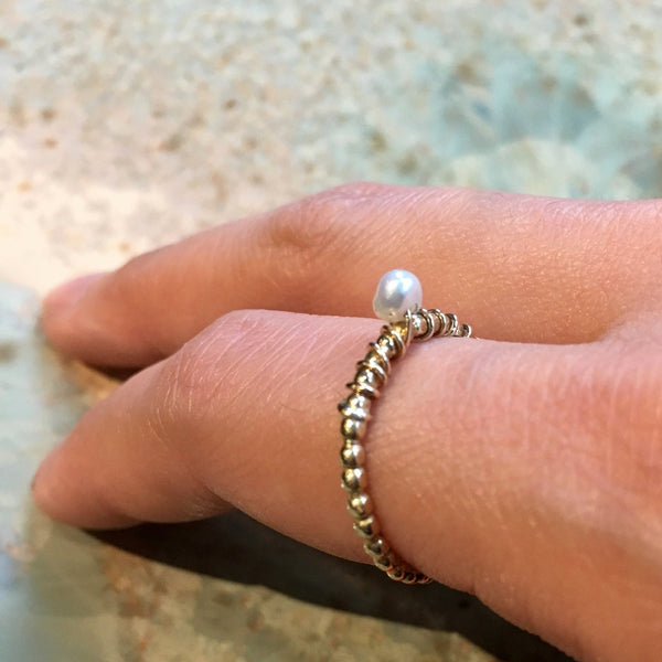 Birthstone ring, Gold pearl ring, Gold Filled brass ring, stacking ring, personalised ring, dainty ring, stone ring - The Look Of Love R2467