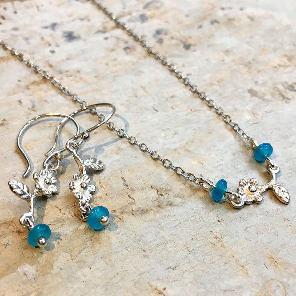 Simple flower earrings, sterling silver earrings, blue quartz earrings, floral earrings, dangle earrings, dainty earrings - In Dreams E8061