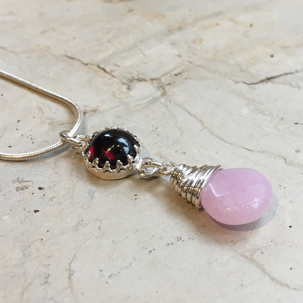 Violet agate necklace, Sterling silver necklace, garnet necklace, wire wrap Necklace, Bridal  gemstones necklace - Love And Time N2060