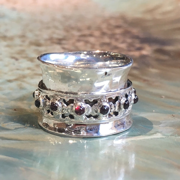 Garnets ring, spinner ring, bohemian ring, gypsy ring, Silver wedding band, hippie ring, Unique band for her - New beginnings 4. R1149XZS