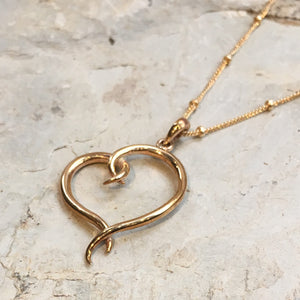 Heart necklace, valentines necklace, Gold necklace, Dainty pendant, Layering Necklace, golden brass casual necklace, Gift for her - N2073