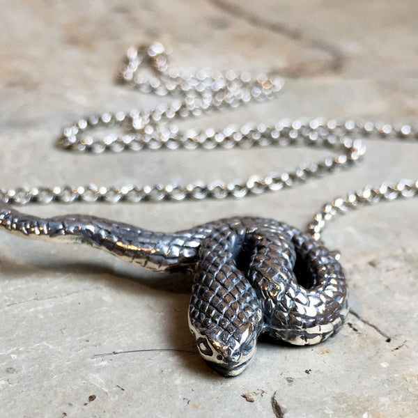 Snake necklace, Layering Necklace, simple snake pendant, bar necklace, rustic necklace, unisex snake pendant, coiled snake - Eden N2074