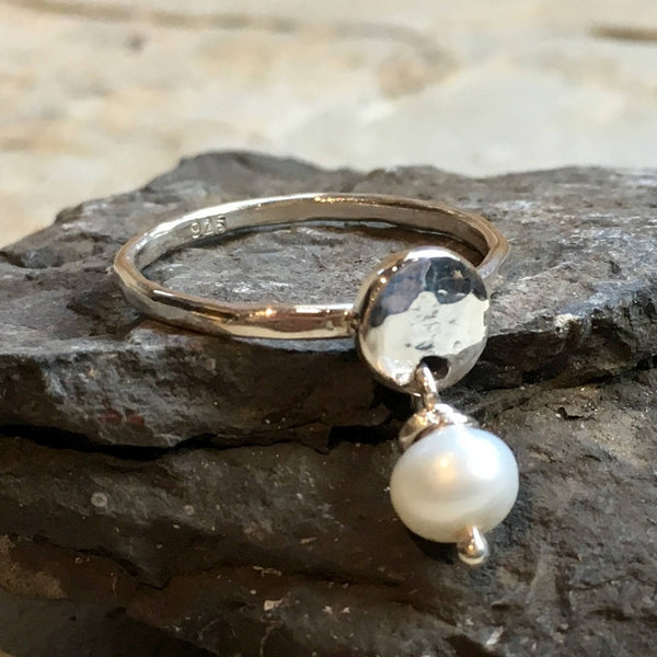 Pearl ring, dangle birthstone ring, mothers ring, stacking ring, personalised ring, family stones ring, june ring - Your Colors R2499-2