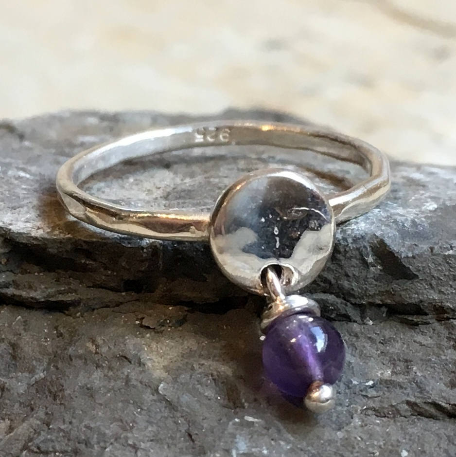 Amethyst dangle birthstone ring, mothers ring, stacking ring, personalised ring, family stones ring, february ring - Your Colors R2499-3
