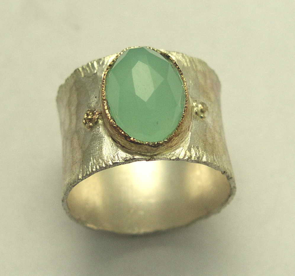 Jade ring, gold silver ring, two tones ring, wide ring, wide ring, boho engagement ring, gemstone ring, silver gold ring - Exploring R1385