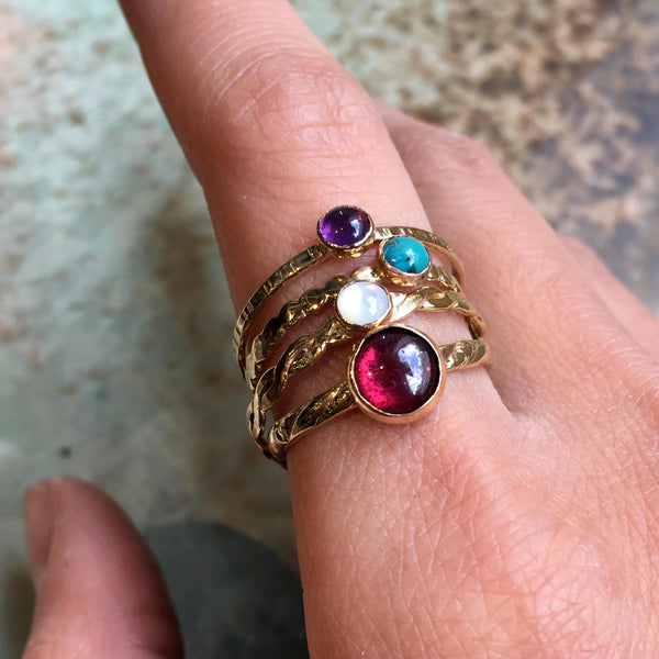 Stacking birthstone rings set, four birthstone rings, Gold ring, brass ring, stacking family ring, skinny ring, mothers ring - Mom R2502-5