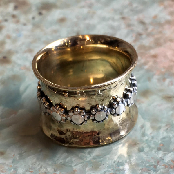 Silver brass Spinner Ring, Unisex spinner ring, Boho jewelry, Filigree Ring, Wide Band, simple Silver Ring, botanical ring - For us RK2508