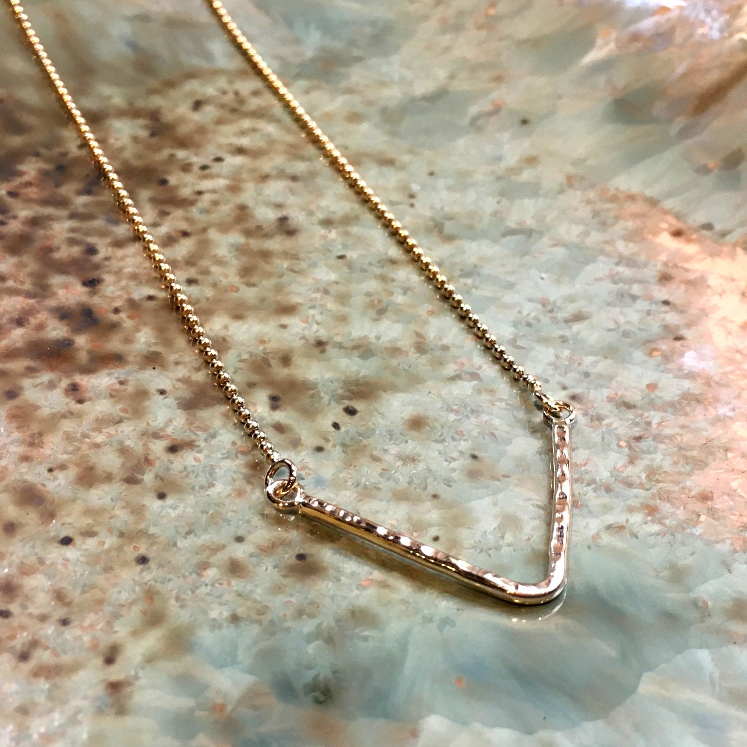 Minimalist gold V necklace, geometric V dainty necklace, gold ball chain, Layering Dainty Necklace, simple V pendant - Inclination N2061