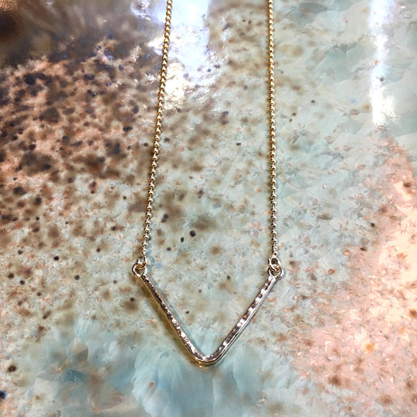 Minimalist gold V necklace, geometric V dainty necklace, gold ball chain, Layering Dainty Necklace, simple V pendant - Inclination N2061
