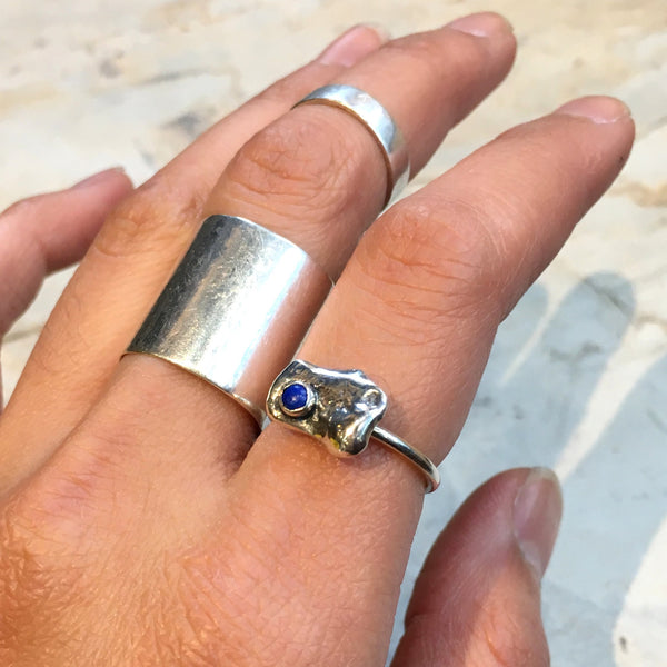 Lapis lazuli ring, sterling silver ring, birthstone ring, silver nugget ring, stacker ring, simple dainty ring, delicate ring - Origin R2484