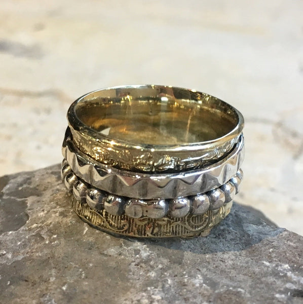 Unisex spinner ring, Boho jewelry, silver brass Spinner Ring,  Filigree Ring, Wide Band, simple Silver Ring, botanical ring - For you RK2493