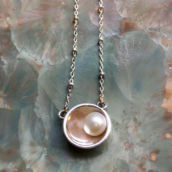 Pearl necklace, Minimalist necklace, Layering Necklace, simple bowl necklace, dainty pendant, bridal necklace, organic necklace - N2075