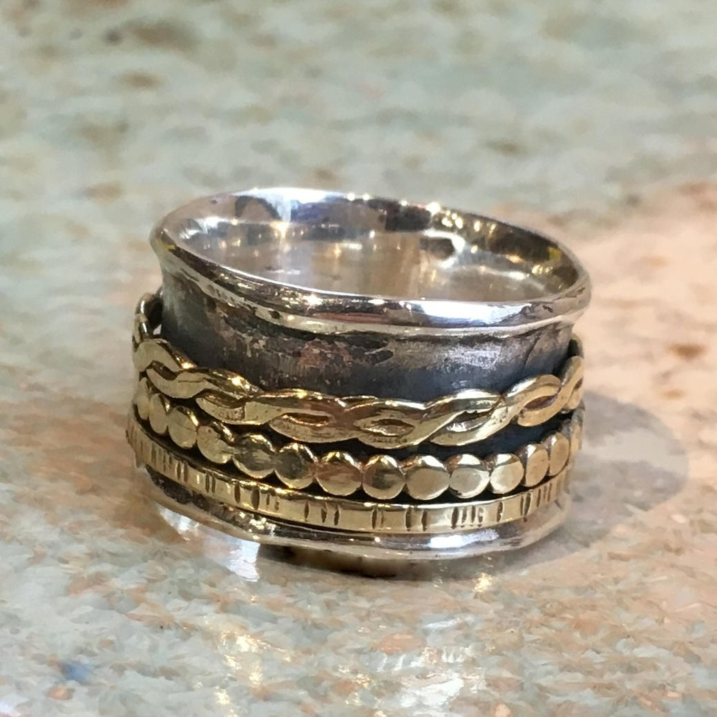 Stacking rings, wedding band, Sterling silver brass band, meditation ring, wedding ring, spinners ring, mens band - Coming on strong R1075FK