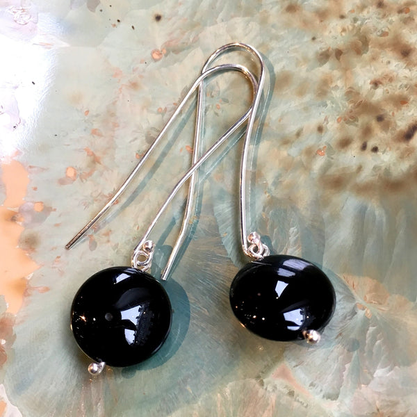 Sterling silver Hematite Earrings, Dangle earrings, stone Earrings, Long silver Earrings, drop earrings, casual earrings - Dark E8079-1