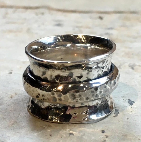Sterling silver ring, wide band, spinner ring, meditation ring, unisex silver band, mens wedding ring, fidget ring - Falling for you R2509